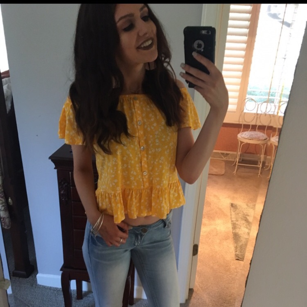 Off the shoulder yellow top